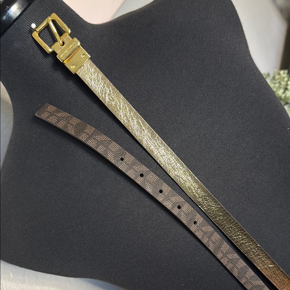 Michael Kors Reversible belt (Gold and Brown monogram) Women's Belt